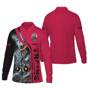 Railspirit Custom Name Durango And Silverton Narrow Gauge Railroad Long Sleeve Polo Shirt Railroad Crossing Sign Printed Shirt