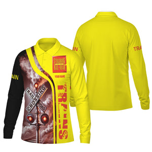 Railspirit Custom Name Strasburg Railroad Long Sleeve Polo Shirt Railroad Crossing Sign Printed Shirt