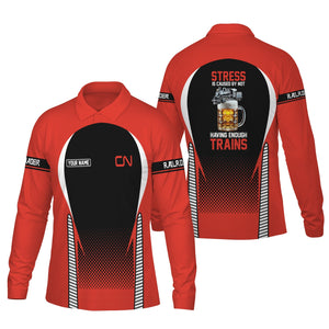 Railspirit Personalized Canadian National Railroad Long Sleeve Polo Shirt Train Long Sleeve Polo Shirt Gift Idea For Train Lover