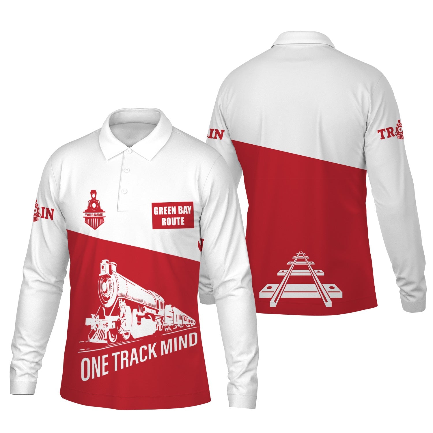 Railspirit Custom Name Green Bay & Western Railroad Long Sleeve Polo Shirt One Track Mind Printed Shirt