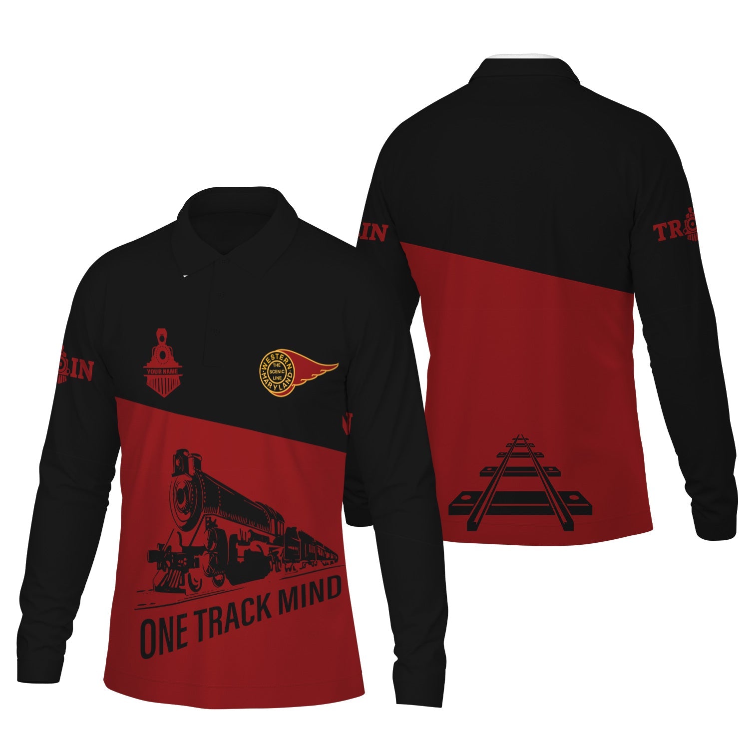 Railspirit Custom Name Western Maryland Railway Long Sleeve Polo Shirt One Track Mind Printed Shirt
