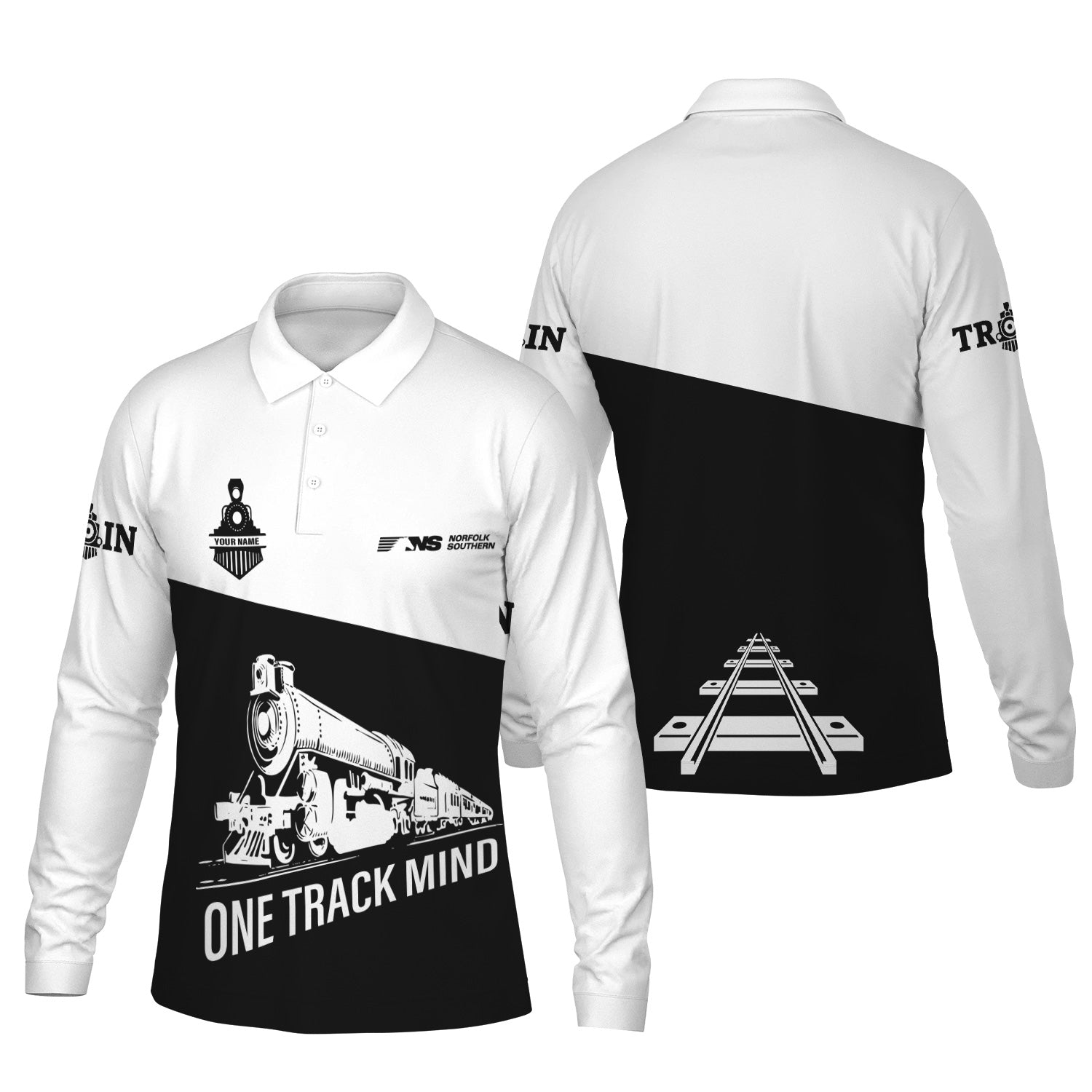 Railspirit Custom Name Norfolk Southern Railway Long Sleeve Polo Shirt One Track Mind Printed Shirt