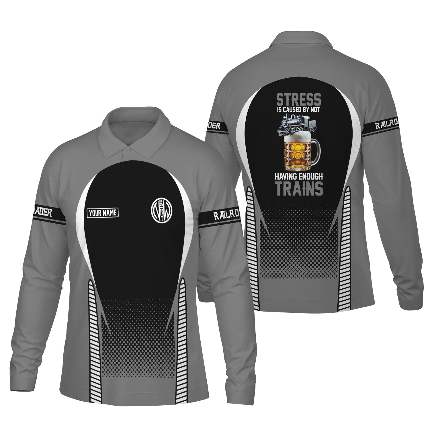 Railspirit Personalized Norfolk and Western Railway Long Sleeve Polo Shirt N&W Train Long Sleeve Polo Shirt Gift Idea For Train Lover
