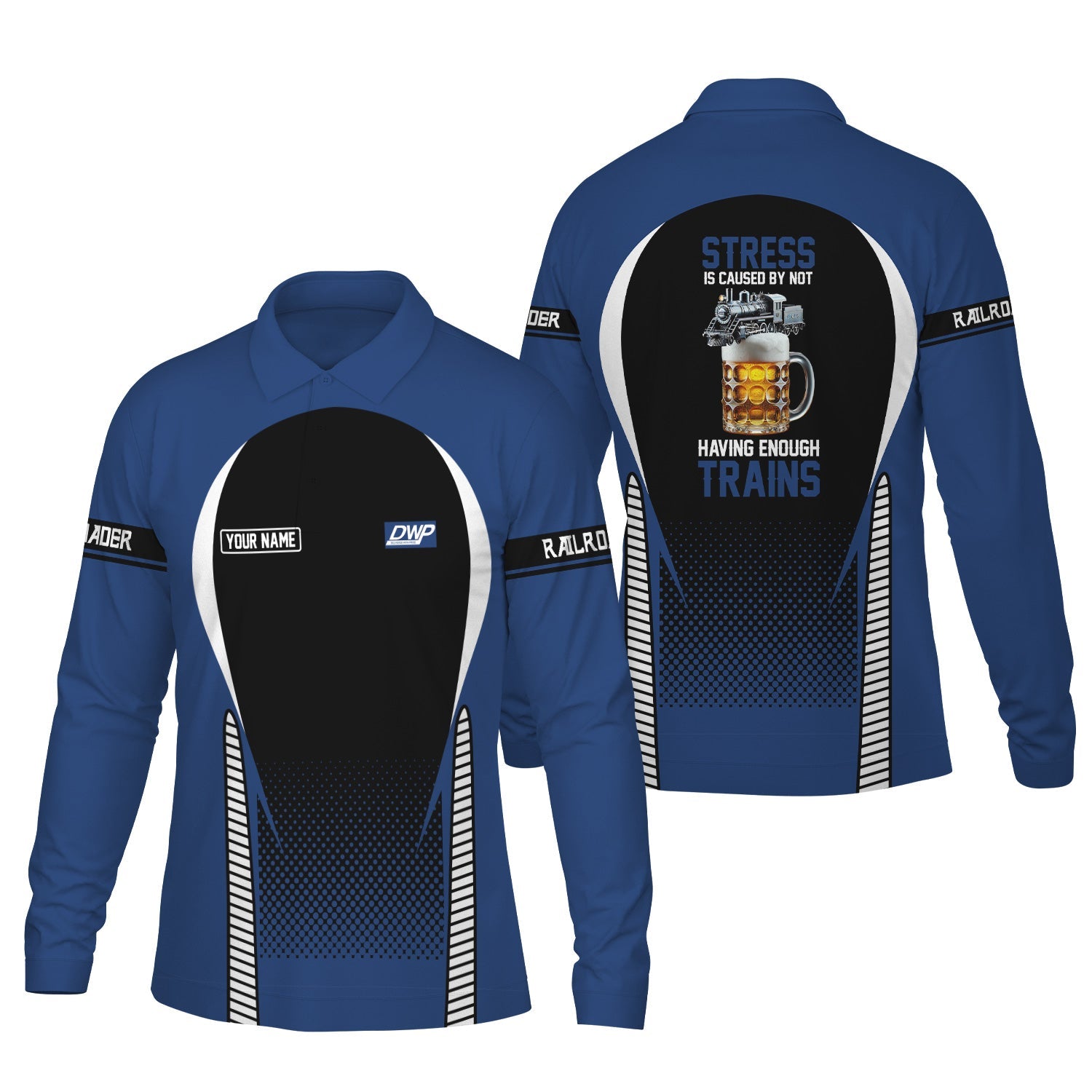 Railspirit Personalized Duluth, Winnipeg and Pacific Railway Long Sleeve Polo Shirt Train Long Sleeve Polo Shirt Gift Idea For Train Lover