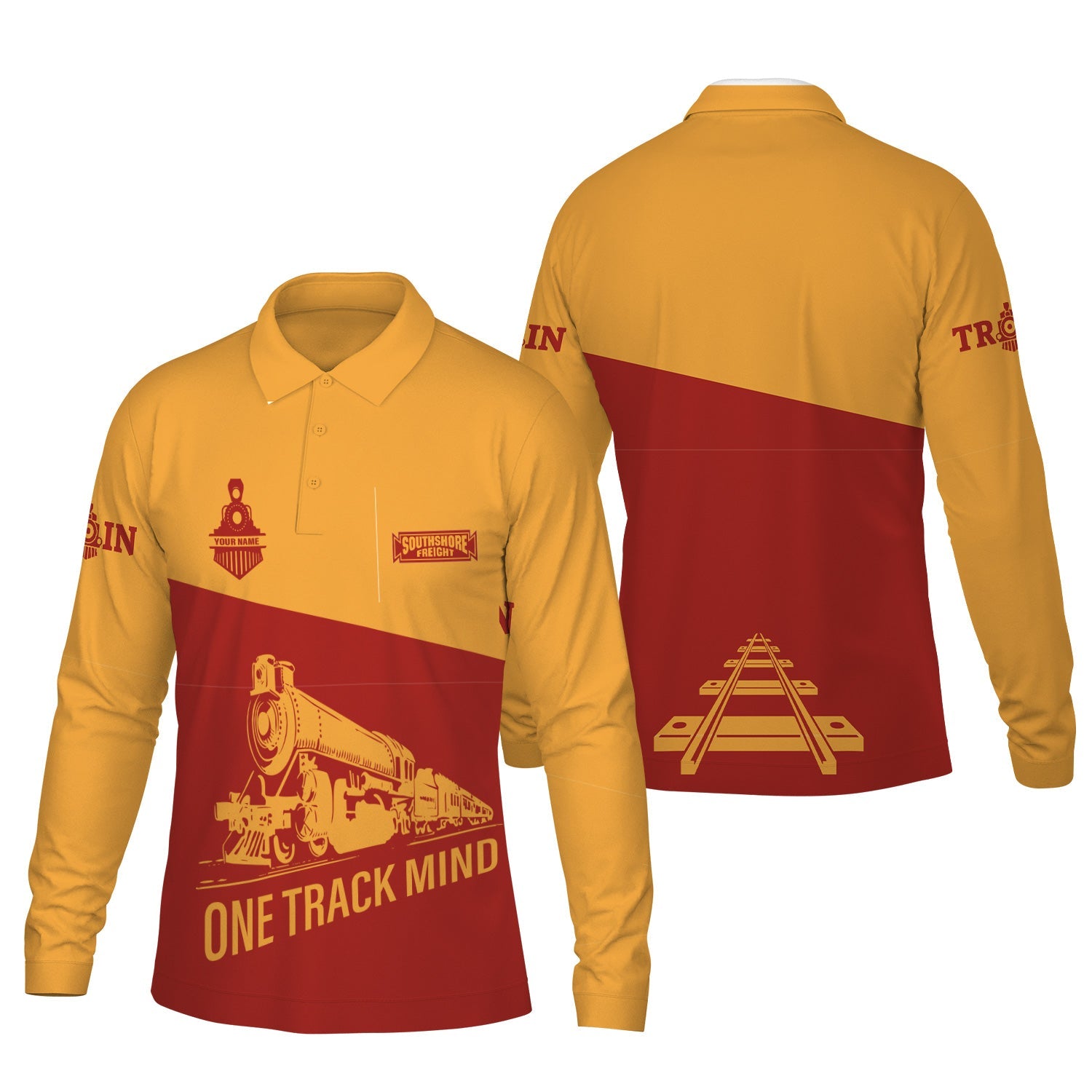 Railspirit Custom Name Chicago South Shore and South Bend Railroad Long Sleeve Polo Shirt One Track Mind Printed Shirt