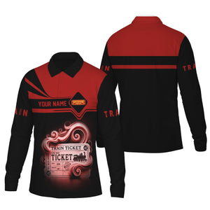 Railspirit Custom Name Chicago South Shore and South Bend Railroad Long Sleeve Polo Shirt Train Ticket Printed Shirt