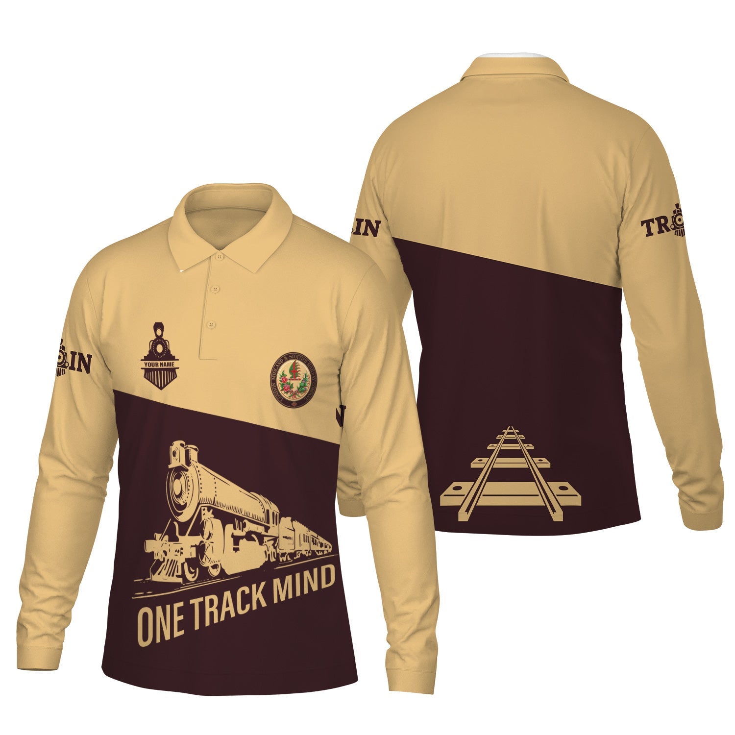 Railspirit Custom Name London, Midland and Scottish Railway Long Sleeve Polo Shirt One Track Mind Printed Shirt