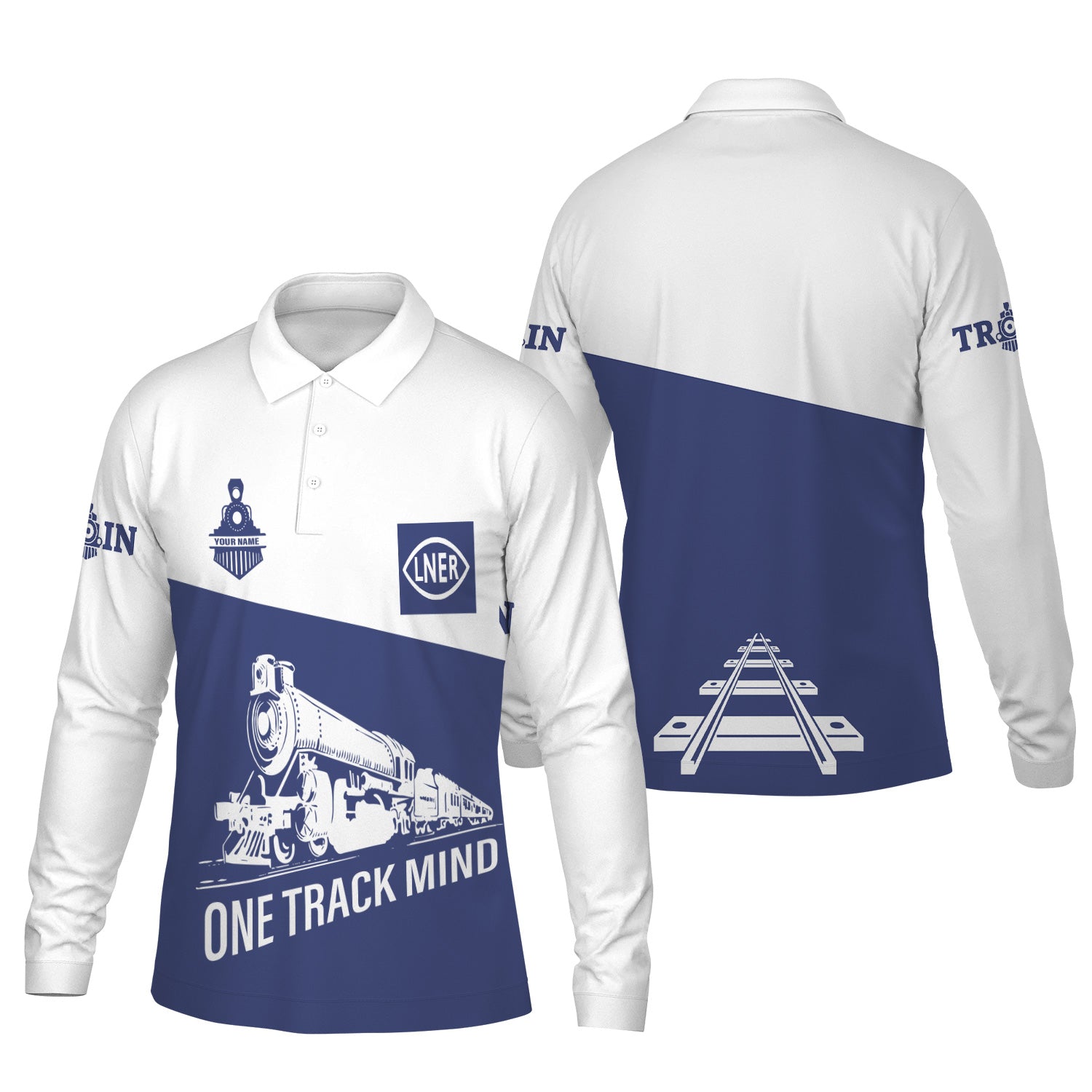 Railspirit Custom Name London and North Eastern Railway Long Sleeve Polo Shirt One Track Mind Printed Shirt