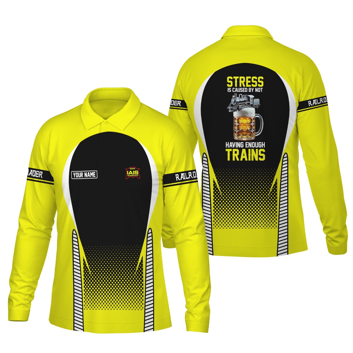Railspirit Personalized Iowa Interstate Railroad Long Sleeve Polo Shirt IAIS Train Long Sleeve Polo Shirt Gift Idea For Train Lover