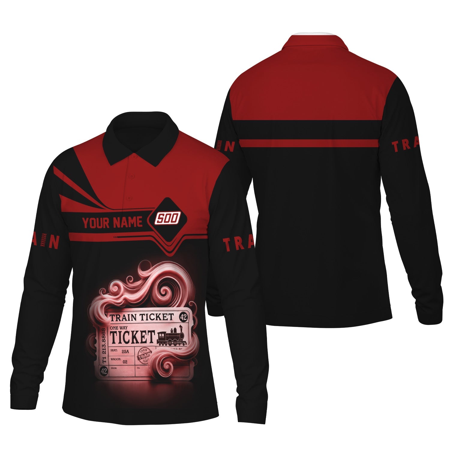 Railspirit Custom Name Soo Line Railroad Long Sleeve Polo Shirt Train Ticket Printed Shirt