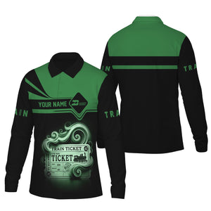 Railspirit Custom Name Burlington Northern Railroad Long Sleeve Polo Shirt Train Ticket Printed Shirt