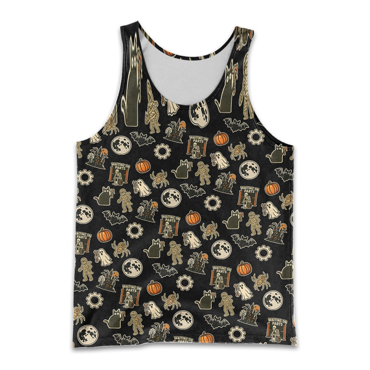 Funny Halloween Mechanic Men Tank Top , Spooky Pumpkin Ghost Mummy Spider Bat Moon Costume Funny Scary Shirt for Mechanic