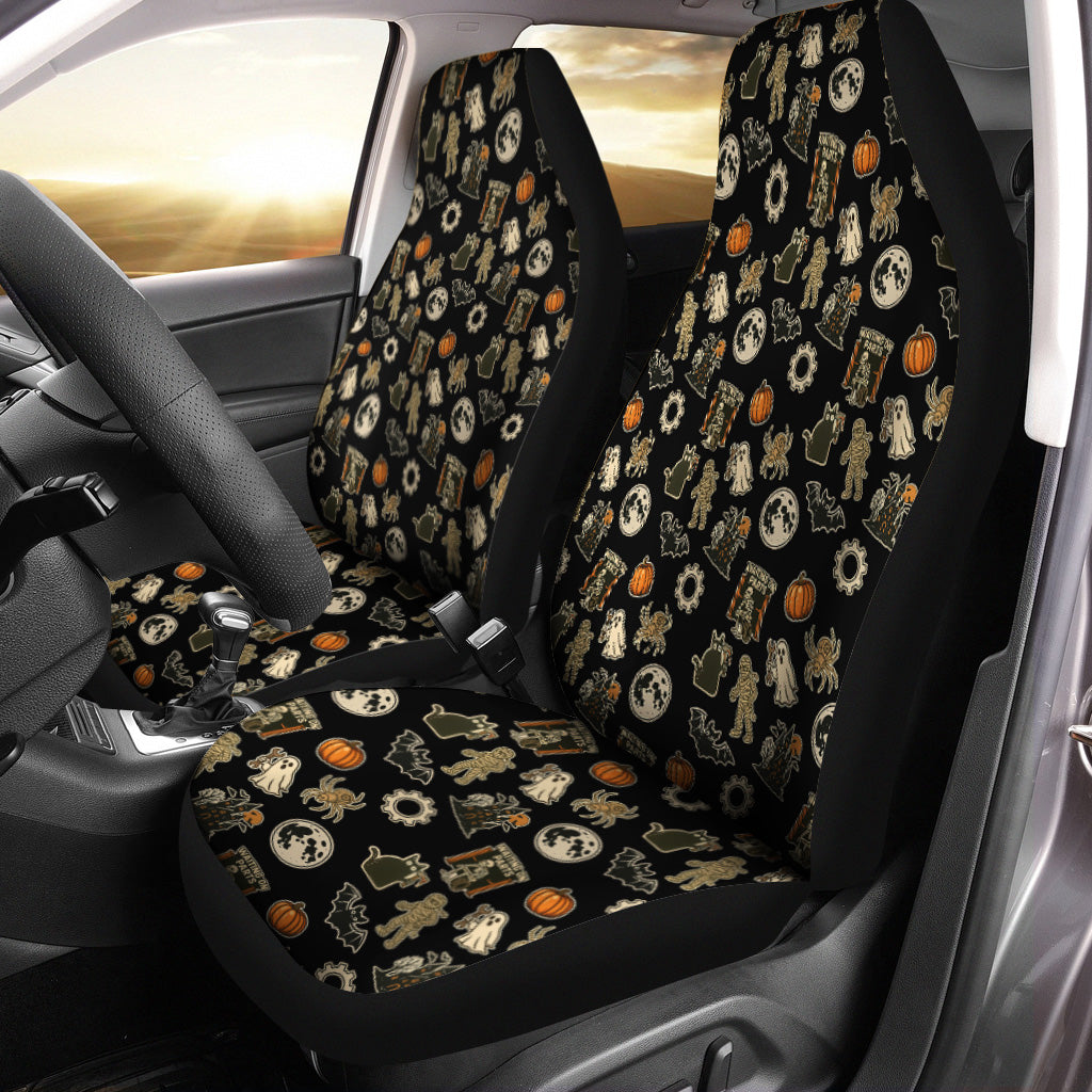 Funny Halloween Mechanic Car Seat Cover, Spooky Pumpkin Ghost Mummy Spider Bat Moon Costume Funny Scary Seat Cover for Mechanic