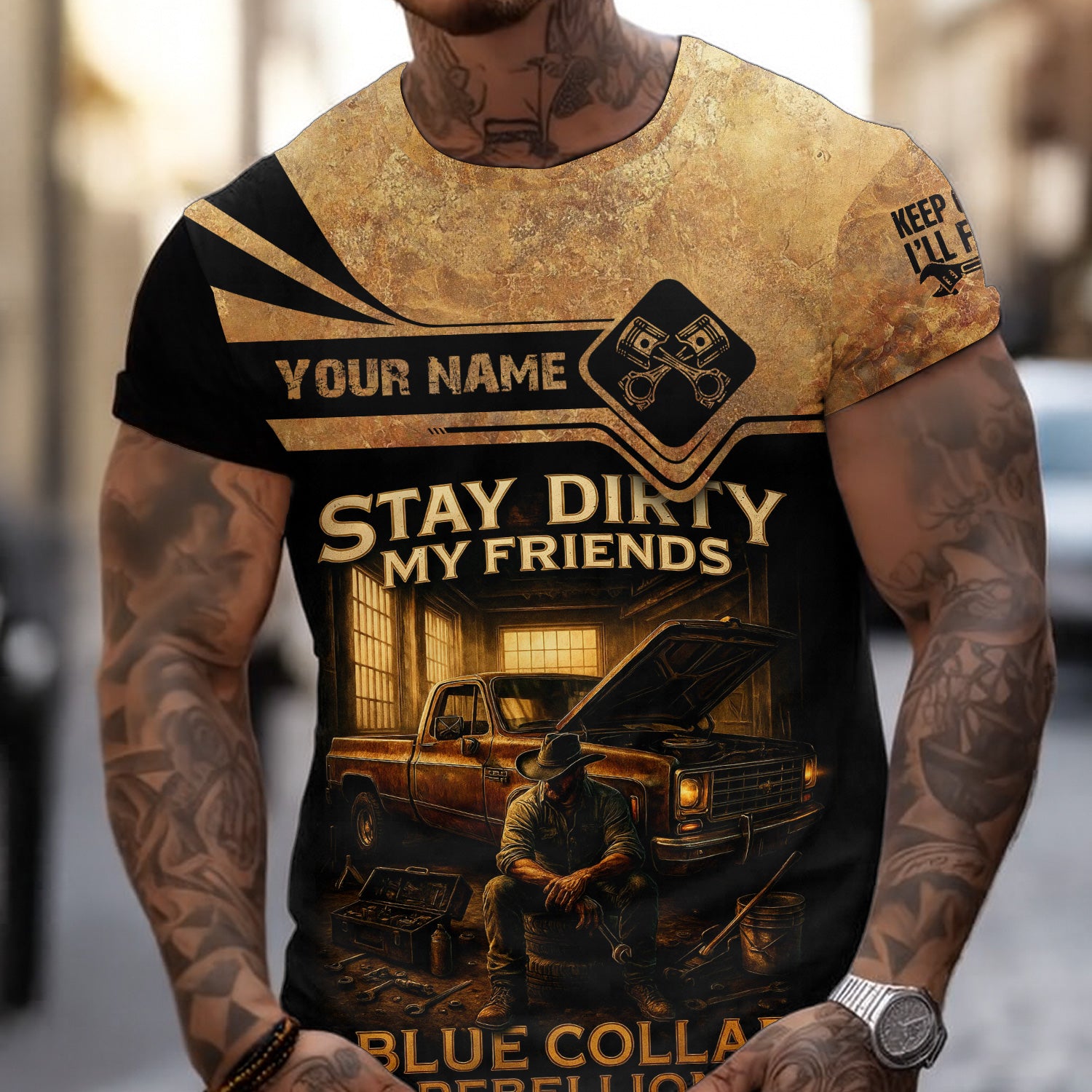 Customizable Name Mechanic Shirt, Stay Dirty My Friends Shirt, Blue Collar Rebellion, Mechanic & Worker Shirt for Men, Unique Gift for Truck Lovers