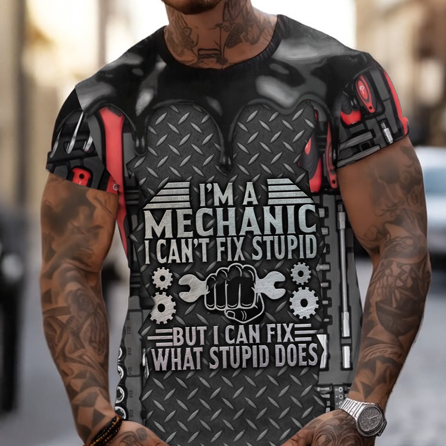 I'm A Mechanic I Can't Fix Stupid T-Shirt – Funny Mechanic Shirt Gift, Tool Lover Apparel, Best Gift for Mechanics & DIY Enthusiasts