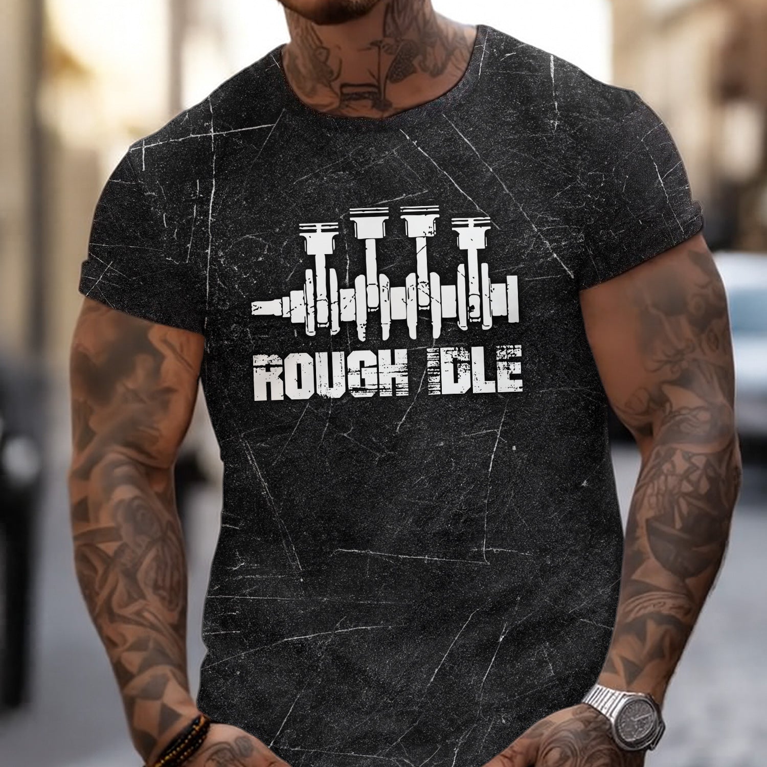 Rough Idle Mechanic Shirt, Car Engine Graphic Tee for Auto Enthusiasts, Car Lovers, and Gearheads, Unique Engine Design Shirt for Men & Women