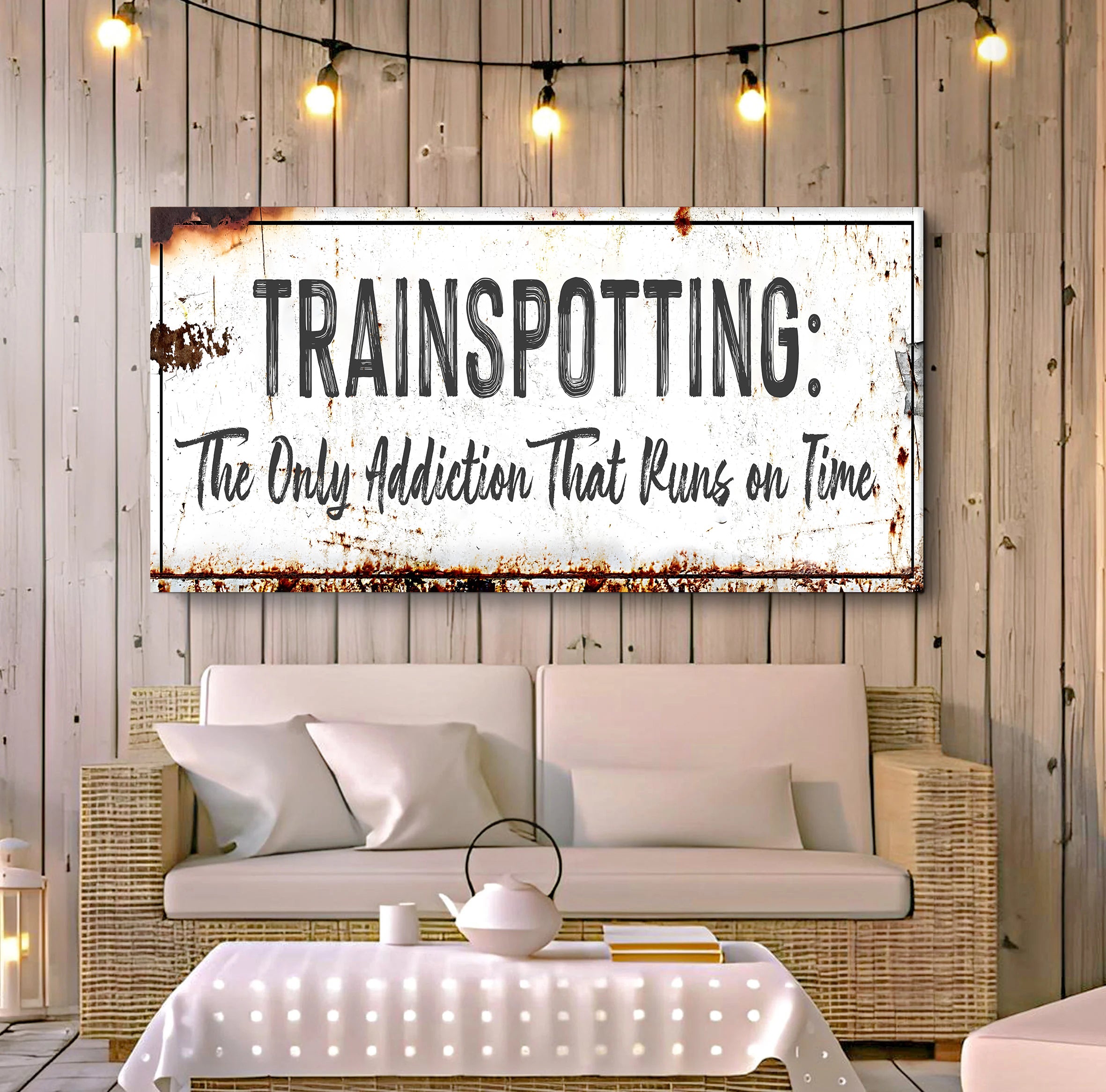 Railspirit Train Canvas Trainspotting The Only Addiction That Runs on Time Rusty Home Decor for Train Lovers