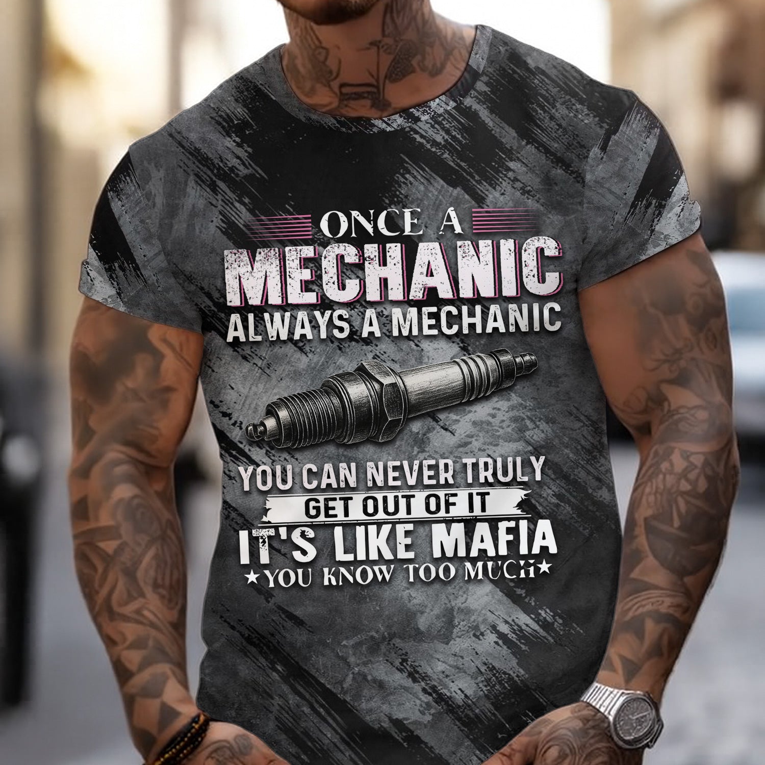 Once A Mechanic Always A Mechanic Shirt Funny Printed Vintage Mechanic Unisex T Shirt Spark Plug Design