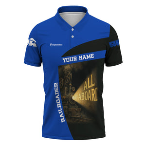 Railspirit Personalized Long Island Railroad Polo Shirt All Aboard Steam Train Movie Projector Style Shirt