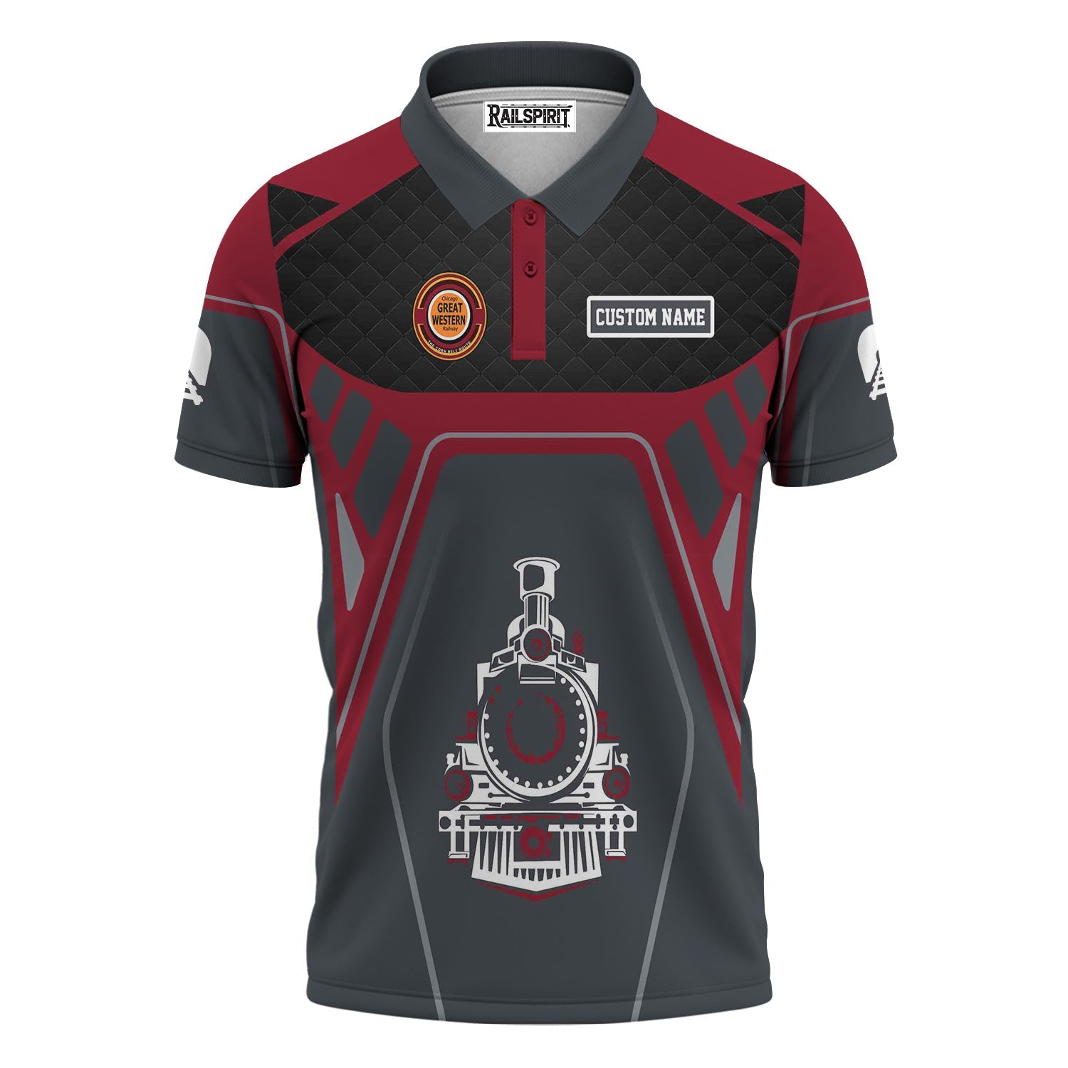 Railspirit Personalized Chicago Great Western Railroad Polo Shirt Steam Locomotive Engine Graphic Train Shirt All Over Print