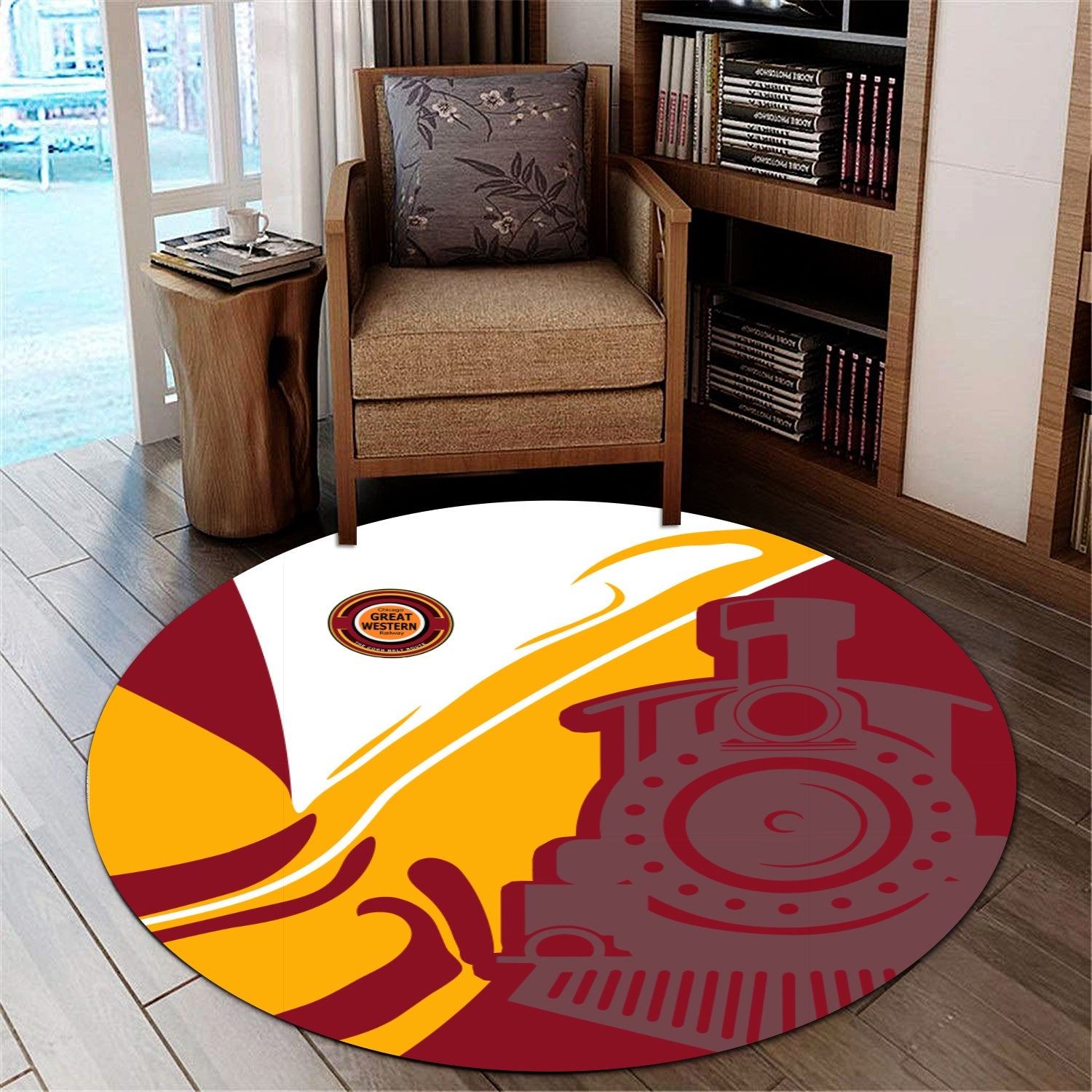Railspirit Chicago Great Western Railroad Round Mat Flame-Inspired Style Mat Gift Idea For Train Lovers