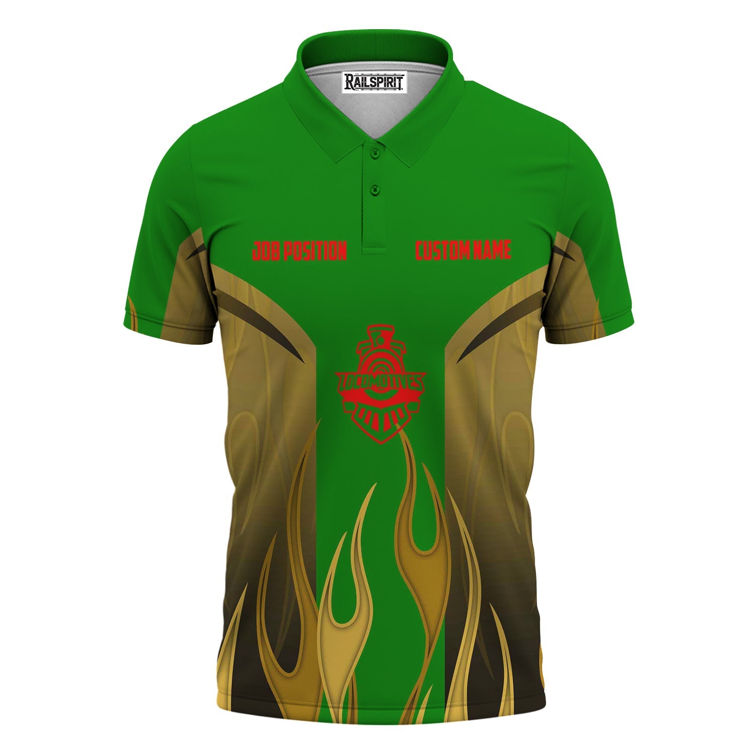 Railspirit Custom Name and Job Title Elgin Joliet And Eastern Railroad Polo Shirt Flame Graphic Train Shirt