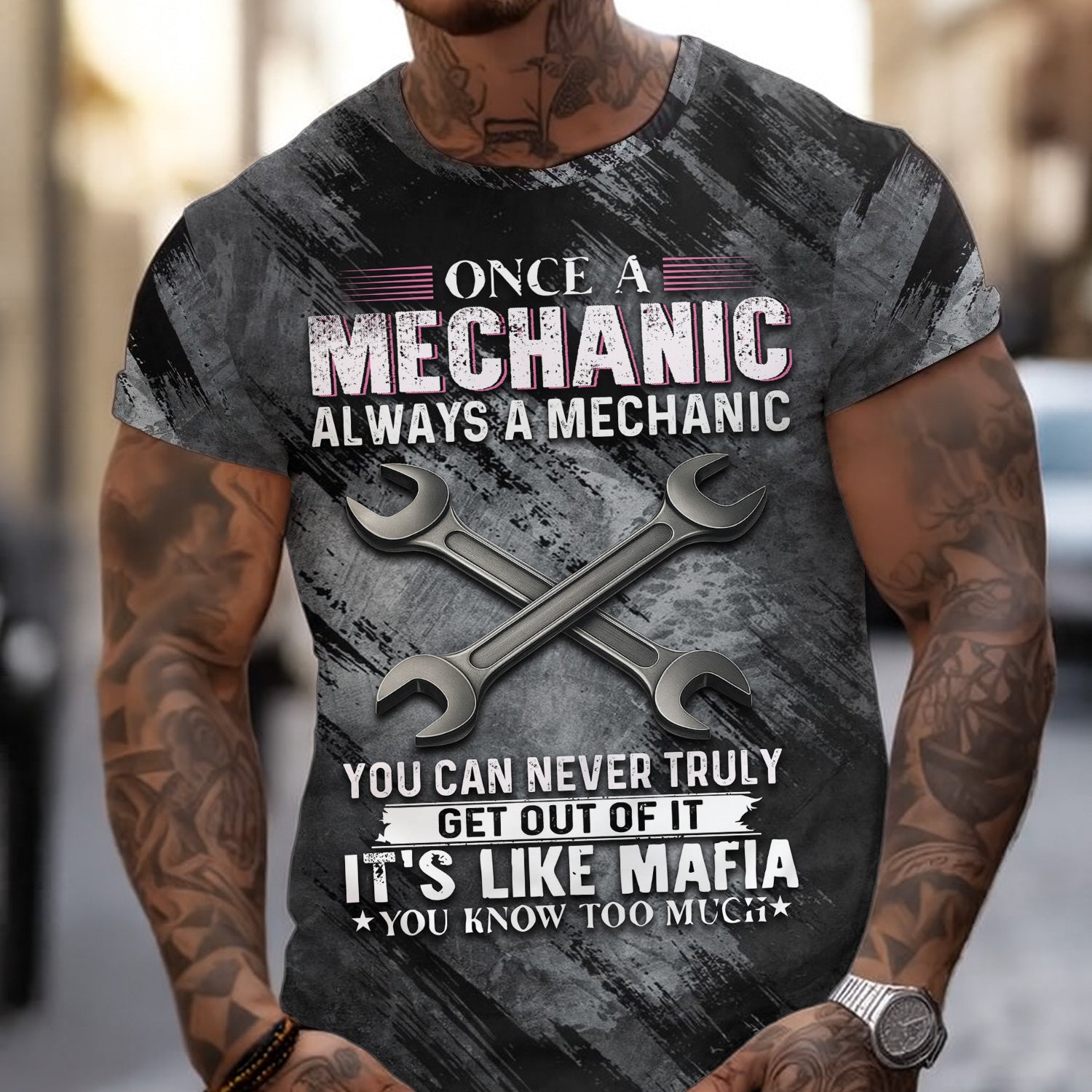 Once A Mechanic Always A Mechanic Shirt Funny Printed Vintage Mechanic Unisex T Shirt Wrench Design