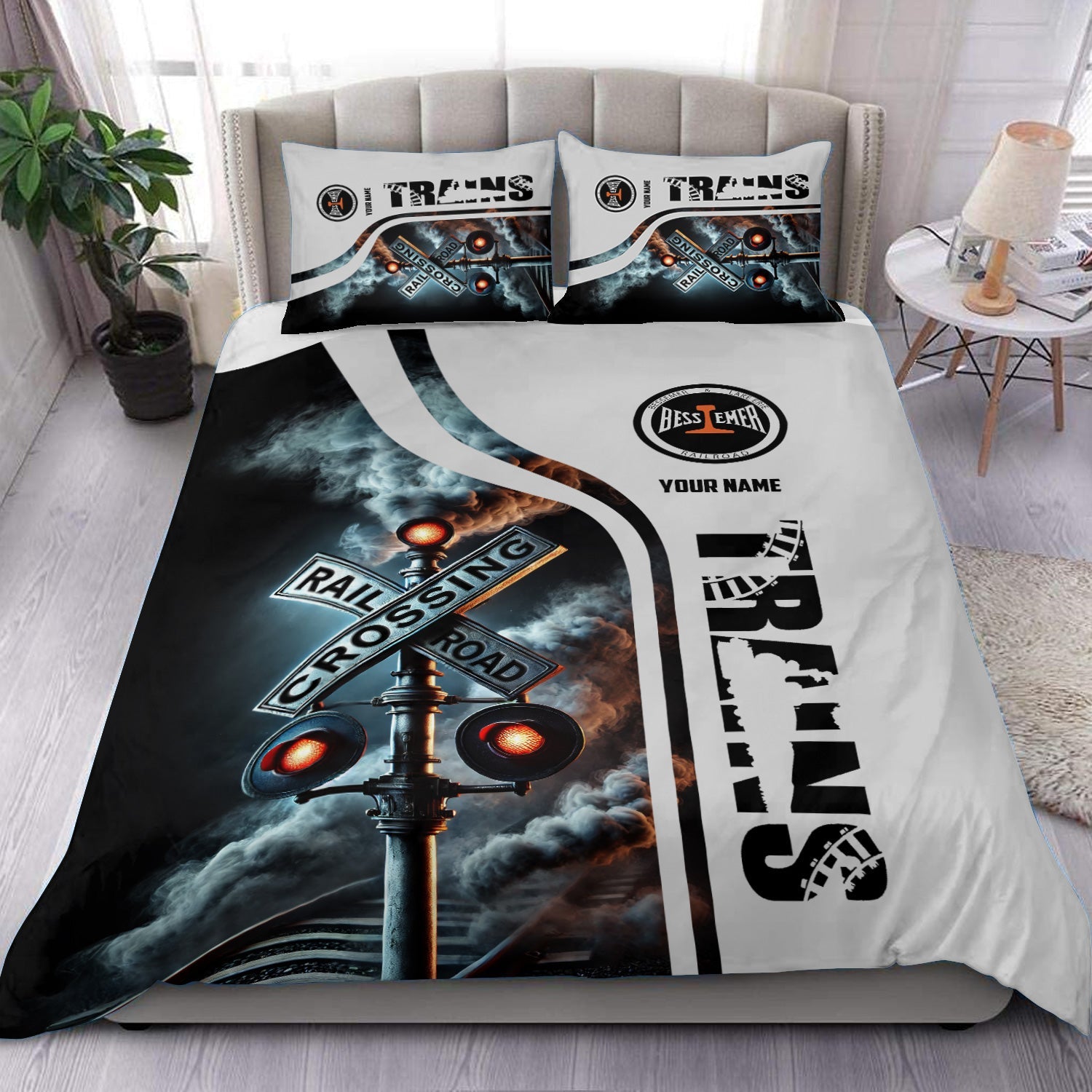 Railspirit Personalized Bessemer And Lake Erie Railroad Bedding Set Railroad Crossing Sign Bedding Set All Over Print