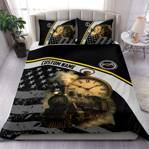 Railspirit Personalized Bessemer And Lake Erie Railroad Bedding Set Classic Steam Engine With Retro Pocket Watch Bedding Set All Over Print