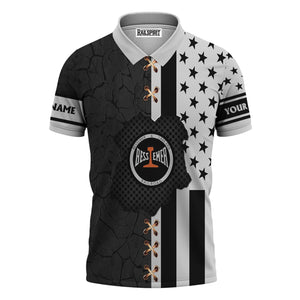 Railspirit Personalized Bessemer And Lake Erie Railroad Polo Shirt American Flag with Crack Effect Train Shirt