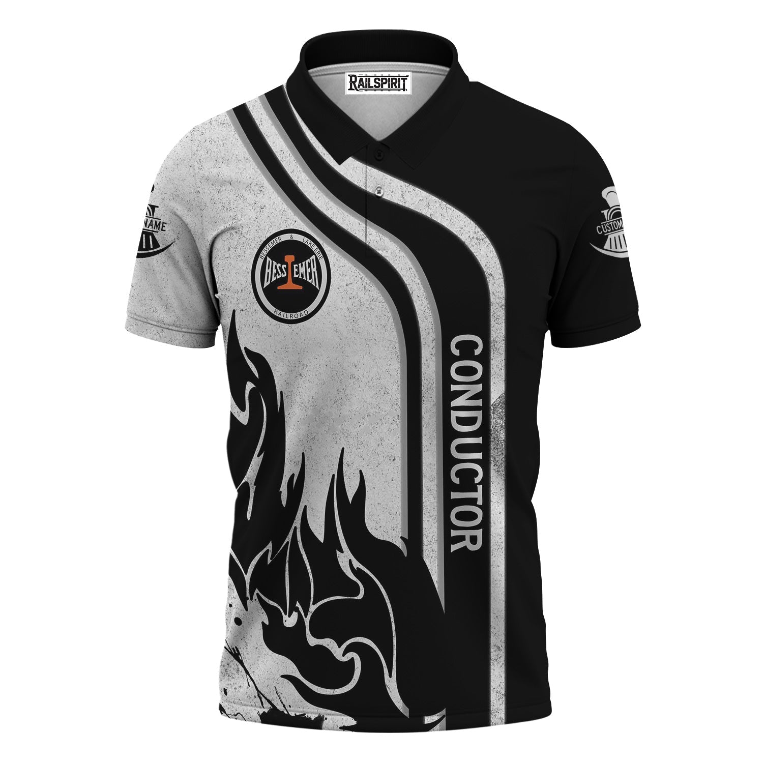 Railspirit Personalized Bessemer And Lake Erie Railroad Polo Shirt Flame Design with Custom Job Position Train Shirt