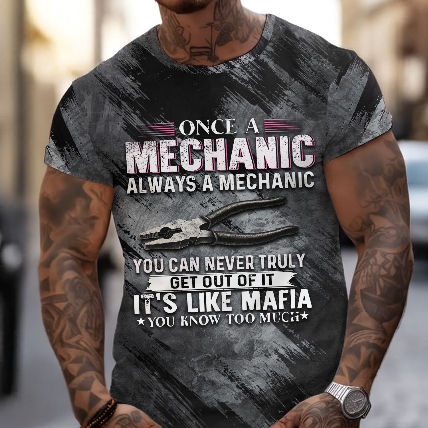 Once A Mechanic Always A Mechanic Shirt Funny Printed Vintage Mechanic Unisex T Shirt Pliers Design