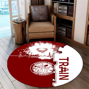 Railspirit Detroit & Mackinac Railroad Round Mat Engine Heartbeat and Track Love Style Mat Gift Idea For Train Lovers