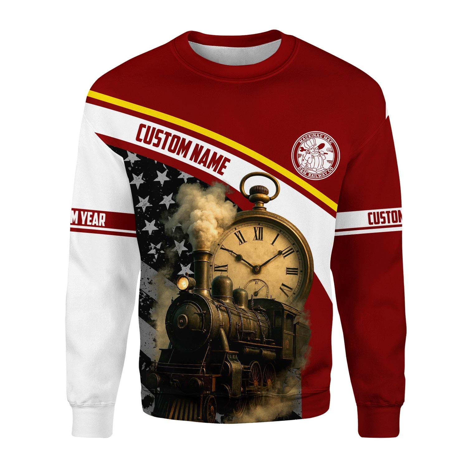 Railspirit Personalized Detroit & Mackinac Railroad Sweatshirt Classic Steam Engine With Retro Pocket Watch Shirt All Over Print