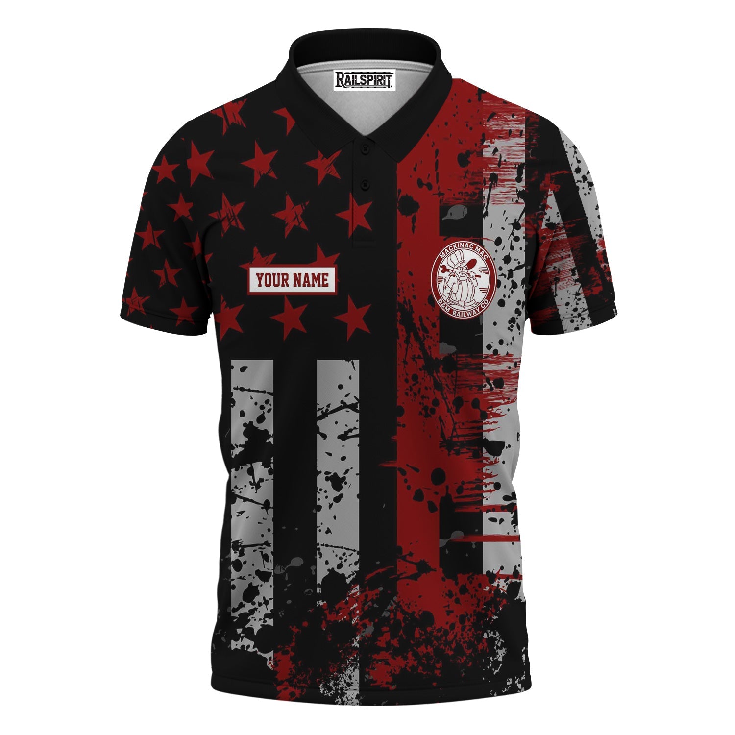Railspirit Personalized Detroit & Mackinac Railroad Polo Shirt Artistic Paint American Flag Style Train Shirt