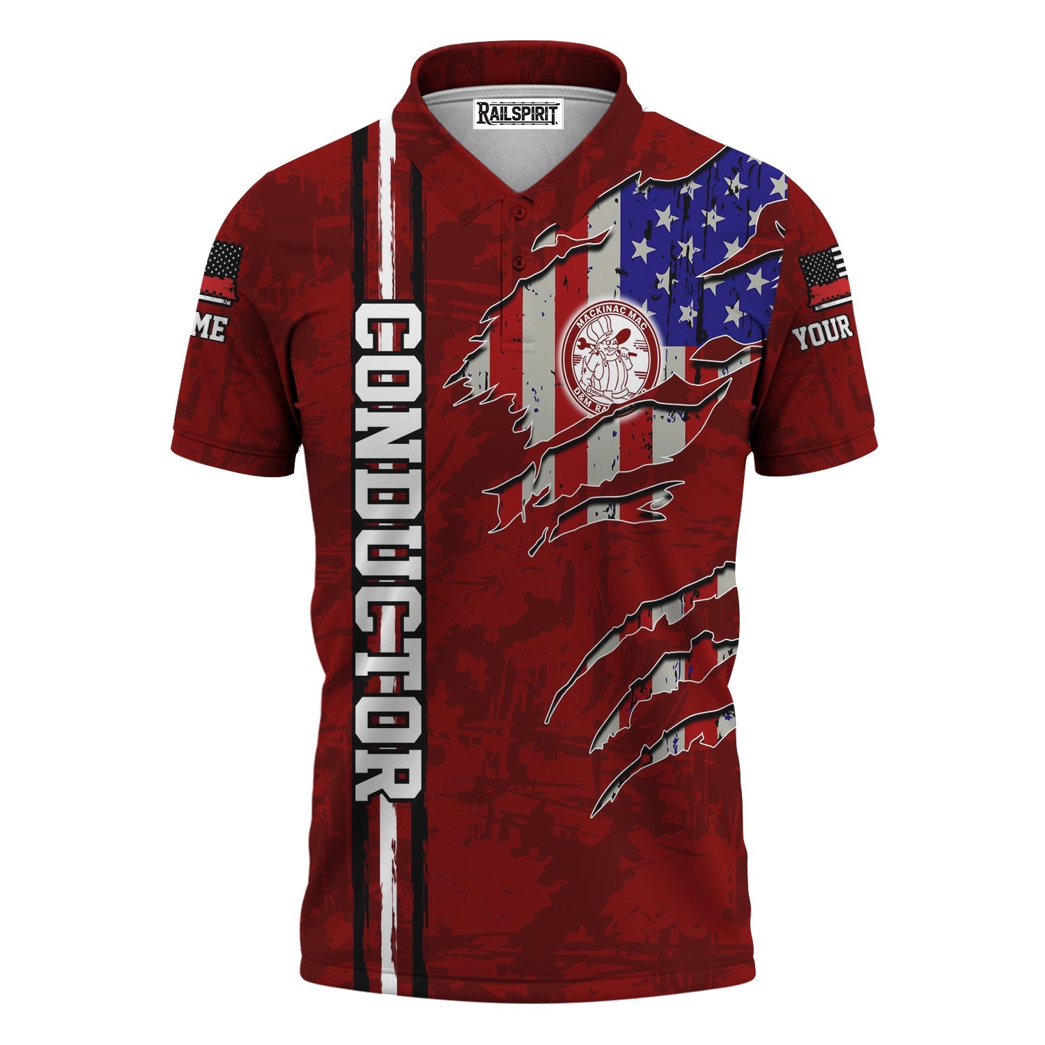 Railspirit Personalized Detroit & Mackinac Railroad Polo Shirt USA Flag Claw Art with Custom Job Train Shirt