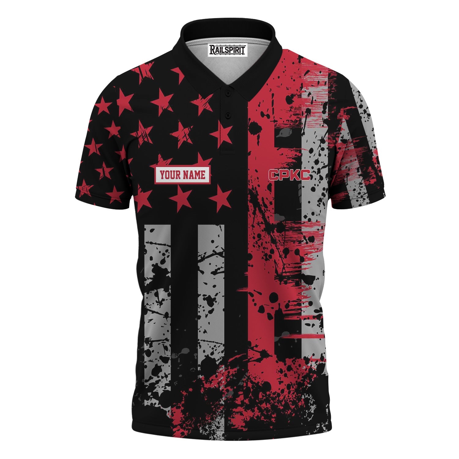 Railspirit Personalized Canadian Pacific Kansas City Polo Shirt Artistic Paint American Flag Style CPKC Train Shirt