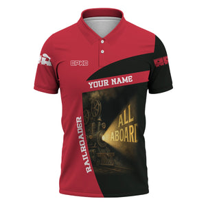 Railspirit Personalized Canadian Pacific Kansas City Polo Shirt All Aboard Steam Train Movie Projector Style CPKC Shirt