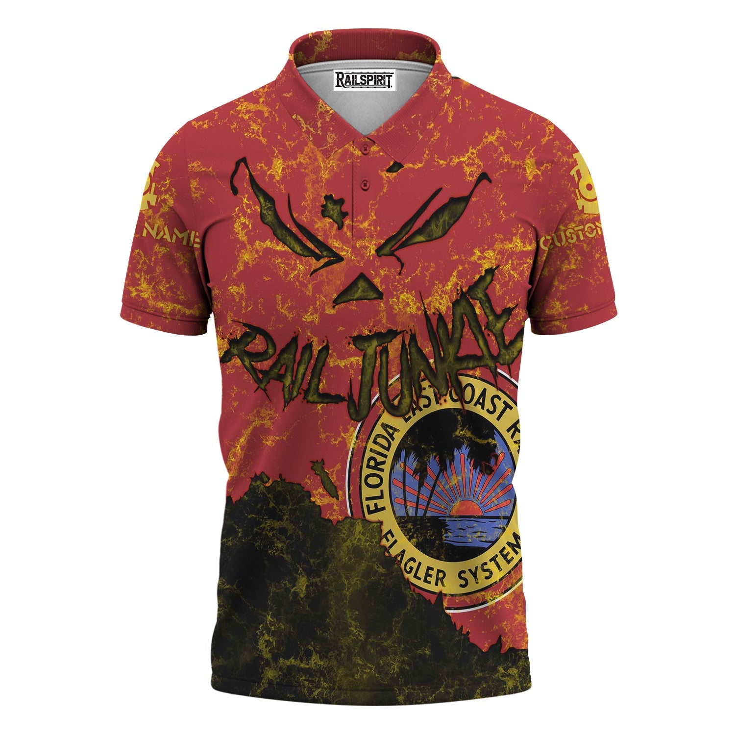 Railspirit Personalized Florida East Coast Railway Polo Shirt Torn Graphic Style Train Shirt For Rail Junkie