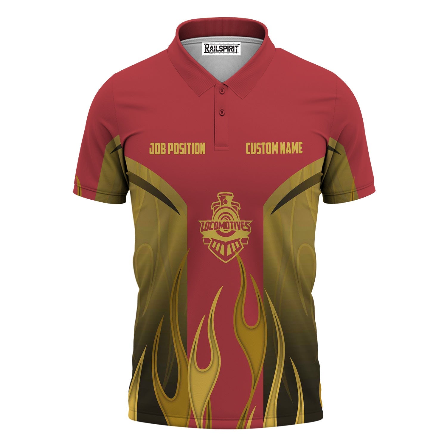 Railspirit Custom Name and Job Title Florida East Coast Railway Polo Shirt Flame Graphic Train Shirt