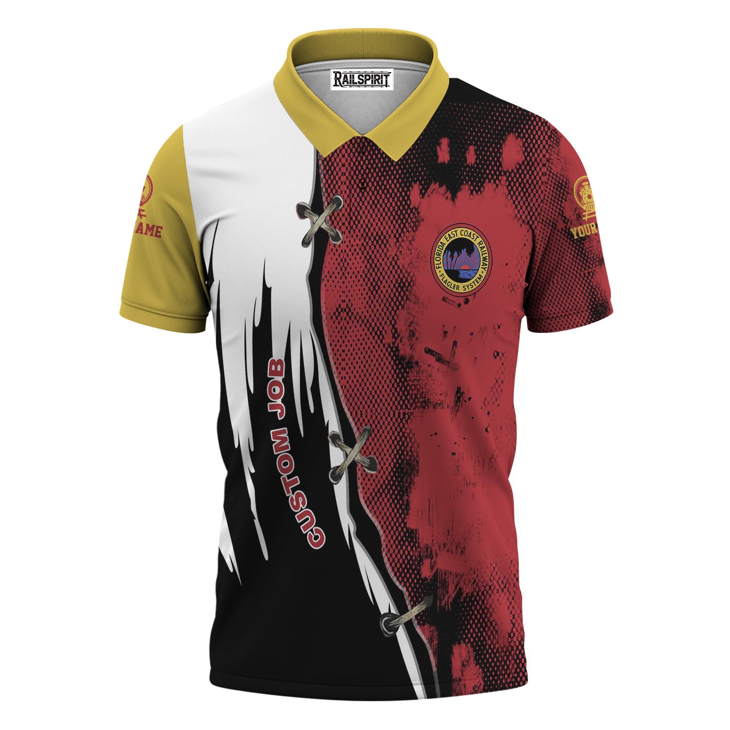 Railspirit Personalized Florida East Coast Railway Polo Shirt Retro Stitches Design with Custom Position Train Shirt