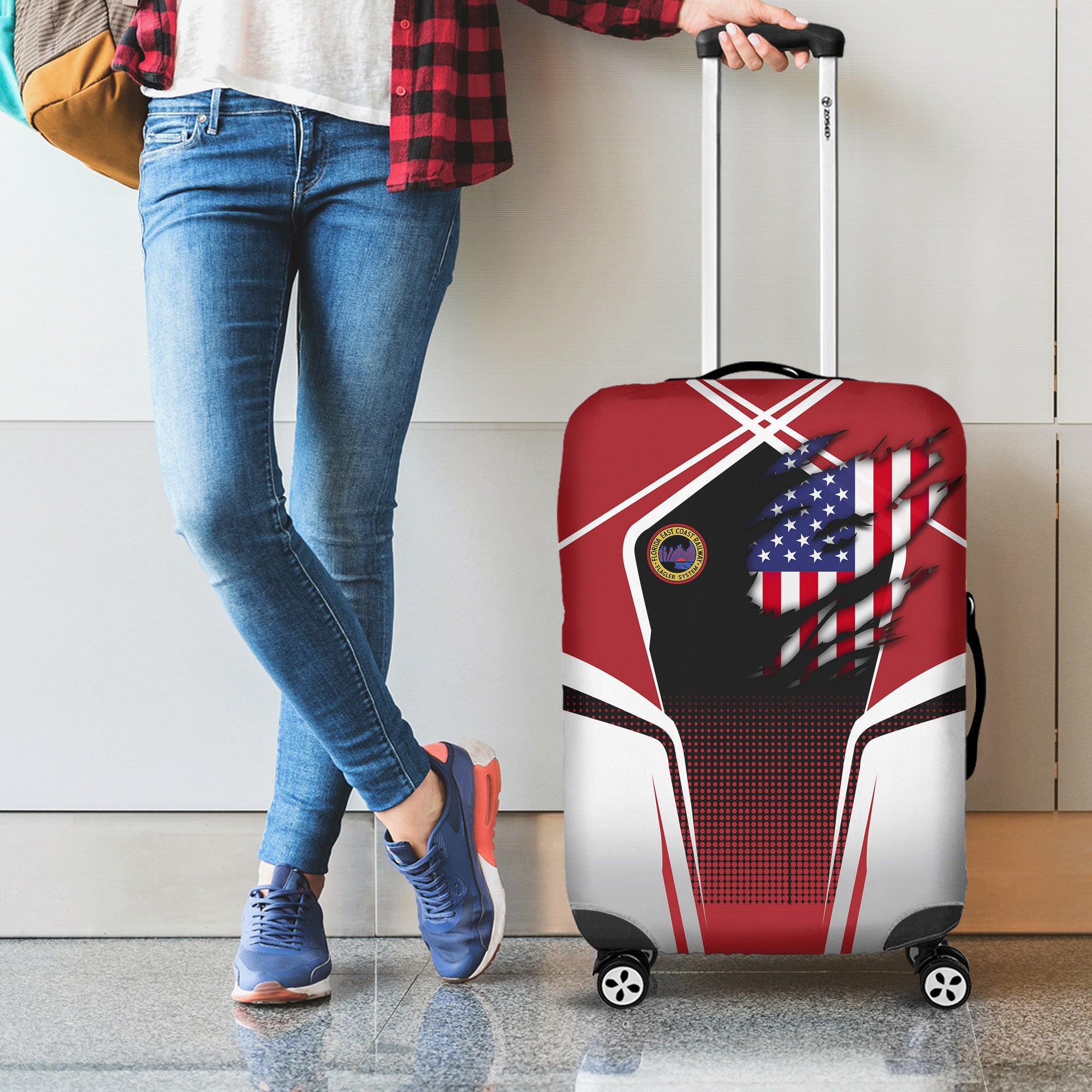 Railspirit Personalized Florida East Coast Railway Luggage Cover American Eagle Vintage Train Luggage Protection