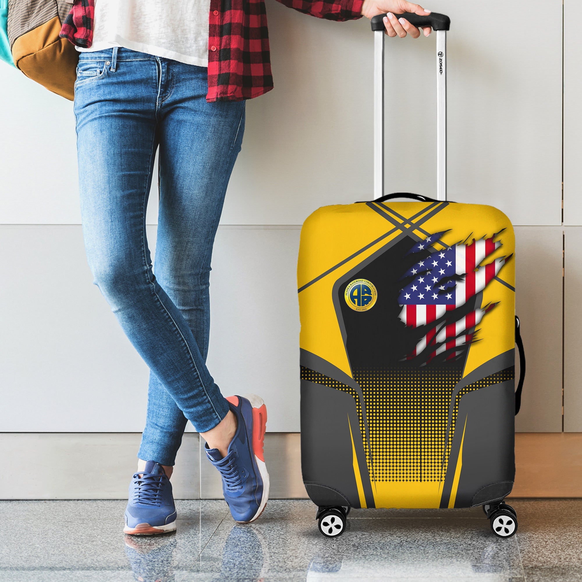 Railspirit Personalized Alaska Railroad Luggage Cover American Eagle Vintage Train Luggage Protection