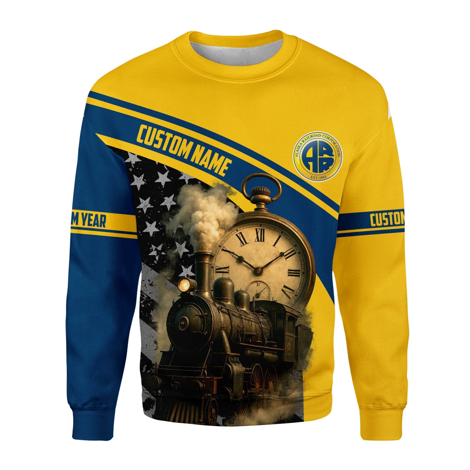 Railspirit Personalized Alaska Railroad Sweatshirt Classic Steam Engine With Retro Pocket Watch Shirt All Over Print