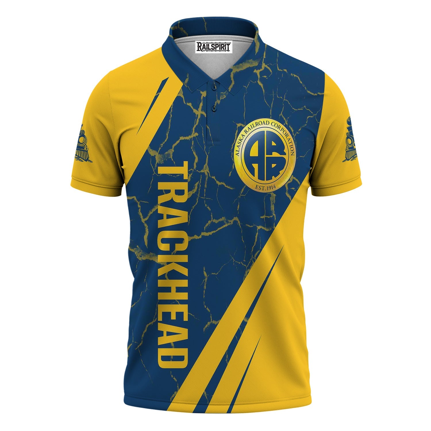 Railspirit Personalized Alaska Railroad Polo Shirt Crackle Texture Style Train Shirt For Trackhead