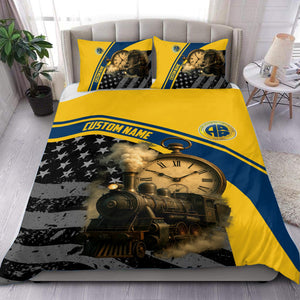 Railspirit Personalized Alaska Railroad Bedding Set Classic Steam Engine With Retro Pocket Watch Bedding Set All Over Print