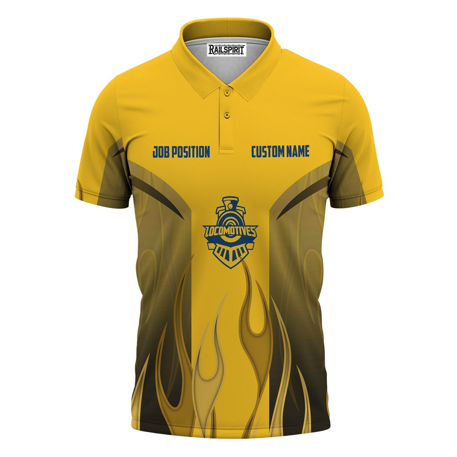 Railspirit Custom Name and Job Title Alaska Railroad Polo Shirt Flame Graphic Train Shirt