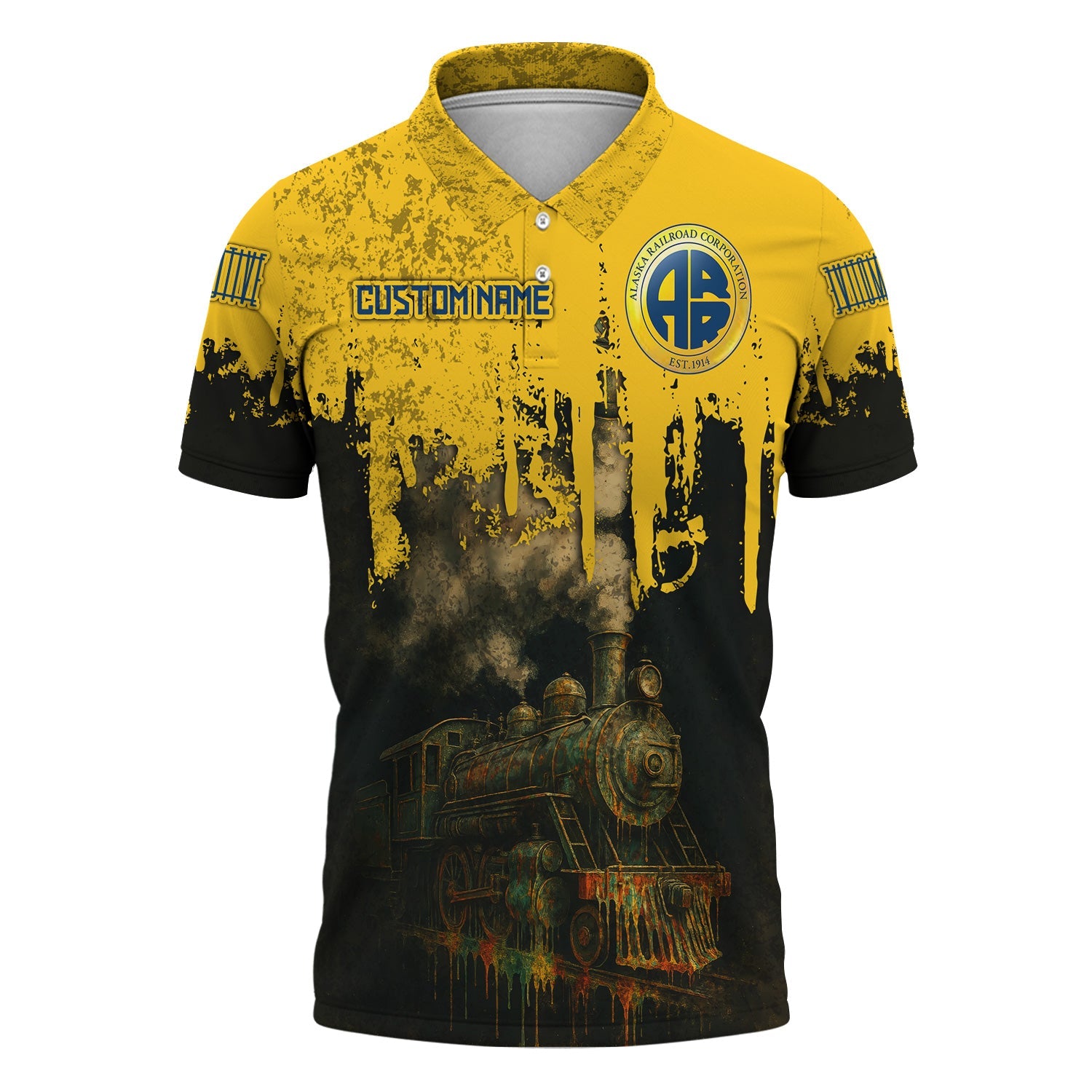 Railspirit Personalized Alaska Railroad Polo Shirt Vintage Train Art Style Shirt For Locomotive Fans