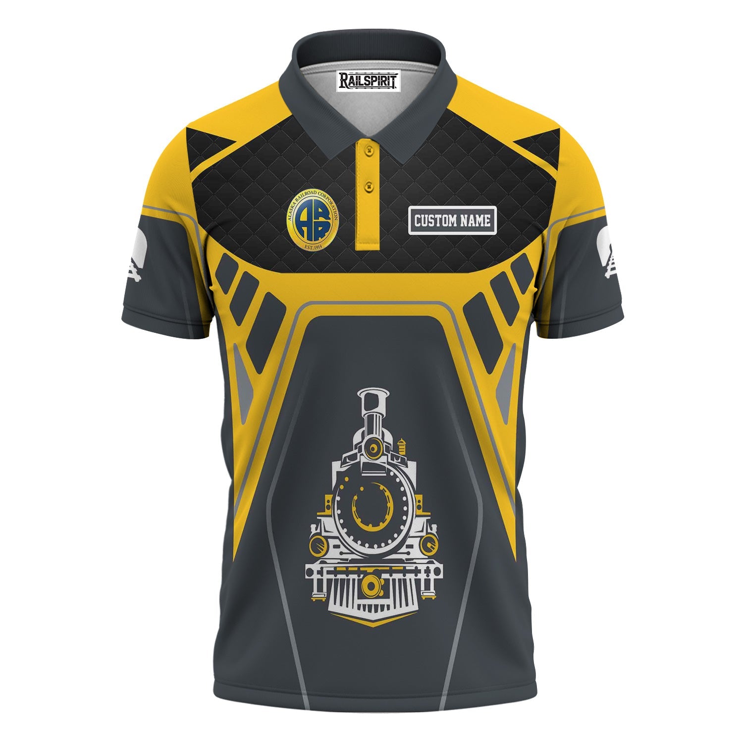 Railspirit Personalized Alaska Railroad Polo Shirt Steam Locomotive Engine Graphic Train Shirt All Over Print