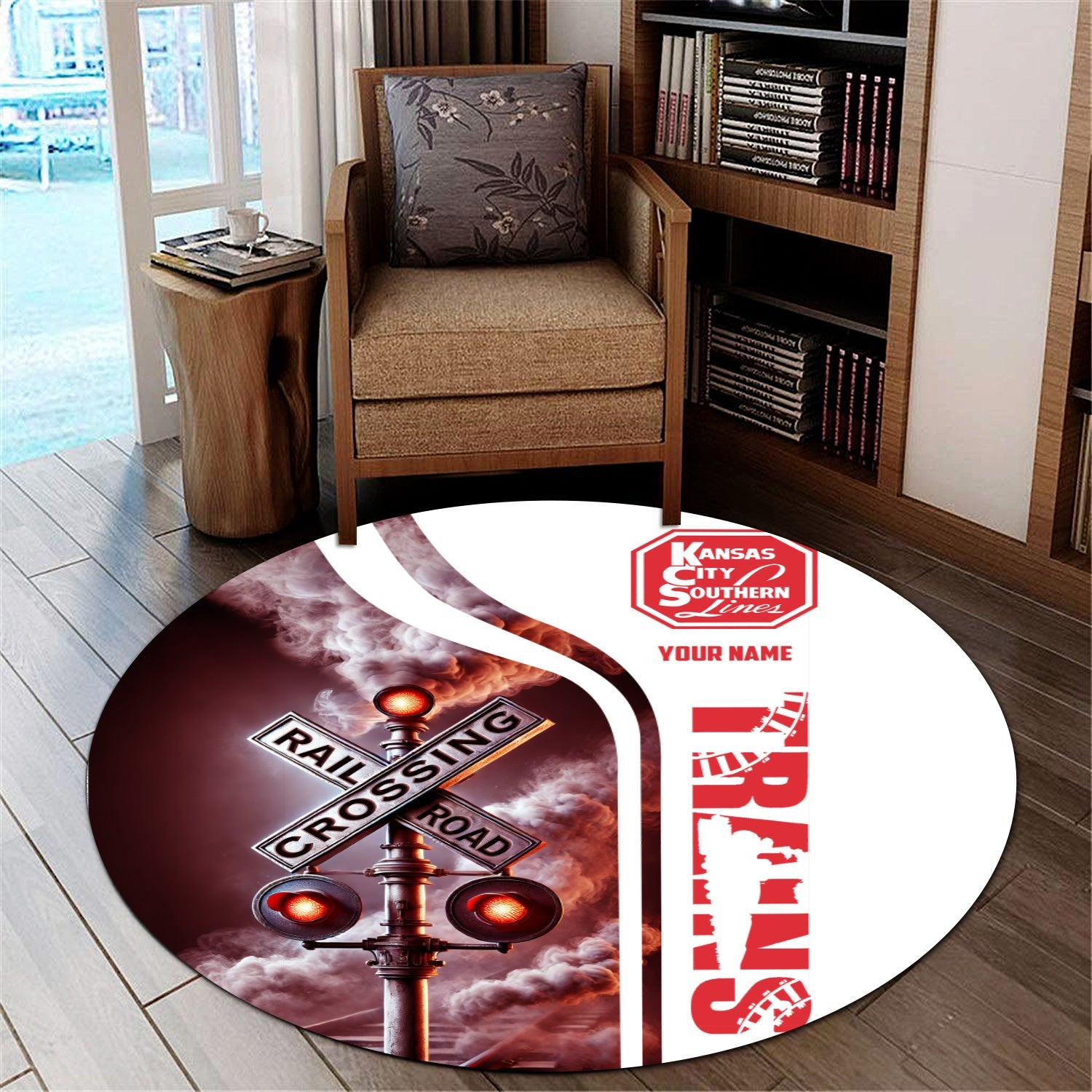 Railspirit Personalized Kansas City Southern Round Mat Railroad Crossing Sign Mat All Over Print